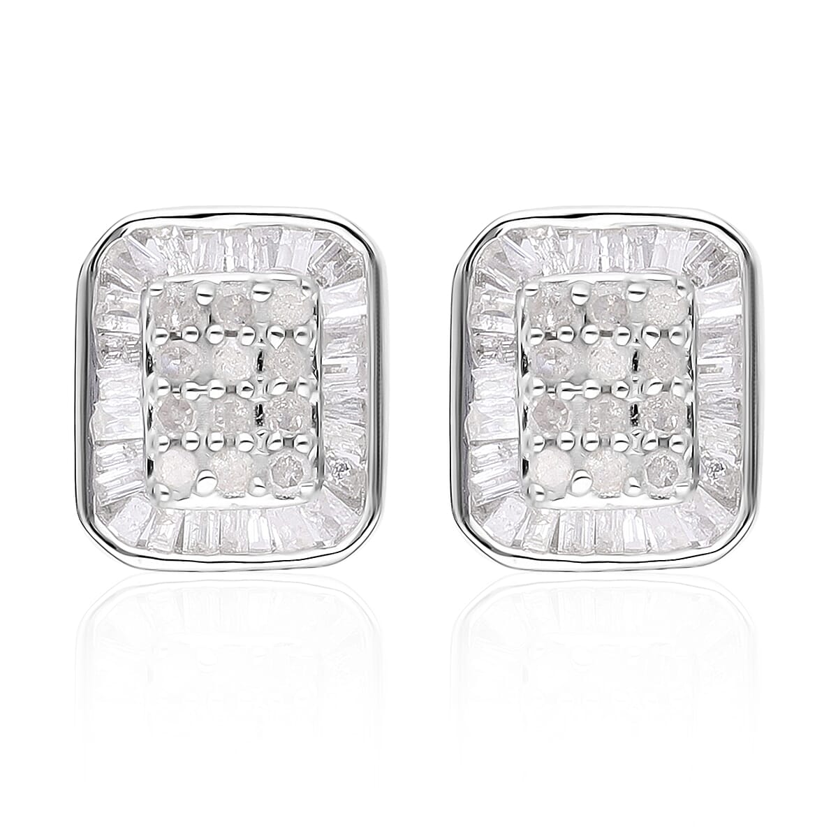 16th Oct TLV Diamond Stud Earrings in Platinum Over Sterling Silver 0.50 ctw