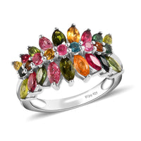 Multi-Tourmaline Cluster Ring in Platinum Over Sterling Silver 2.35 ctw