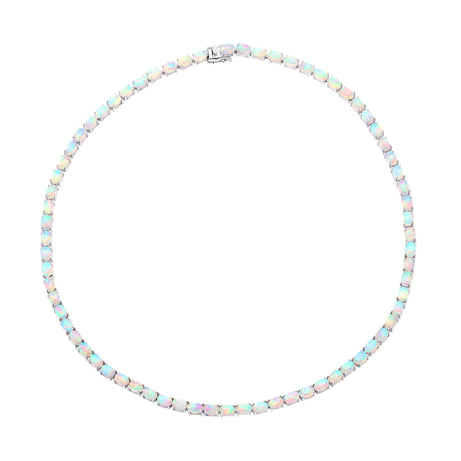 Premium Ethiopian Welo Opal Tennis Necklace 18 Inches in Platinum Over Sterling Silver 21.25 ctw