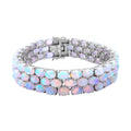 Premium Ethiopian Welo Opal Triple-Row Tennis Bracelet in Platinum Over Sterling Silver (6.50 In) 25.30 Grams 31.50 ctw - Sticky add to cart bar