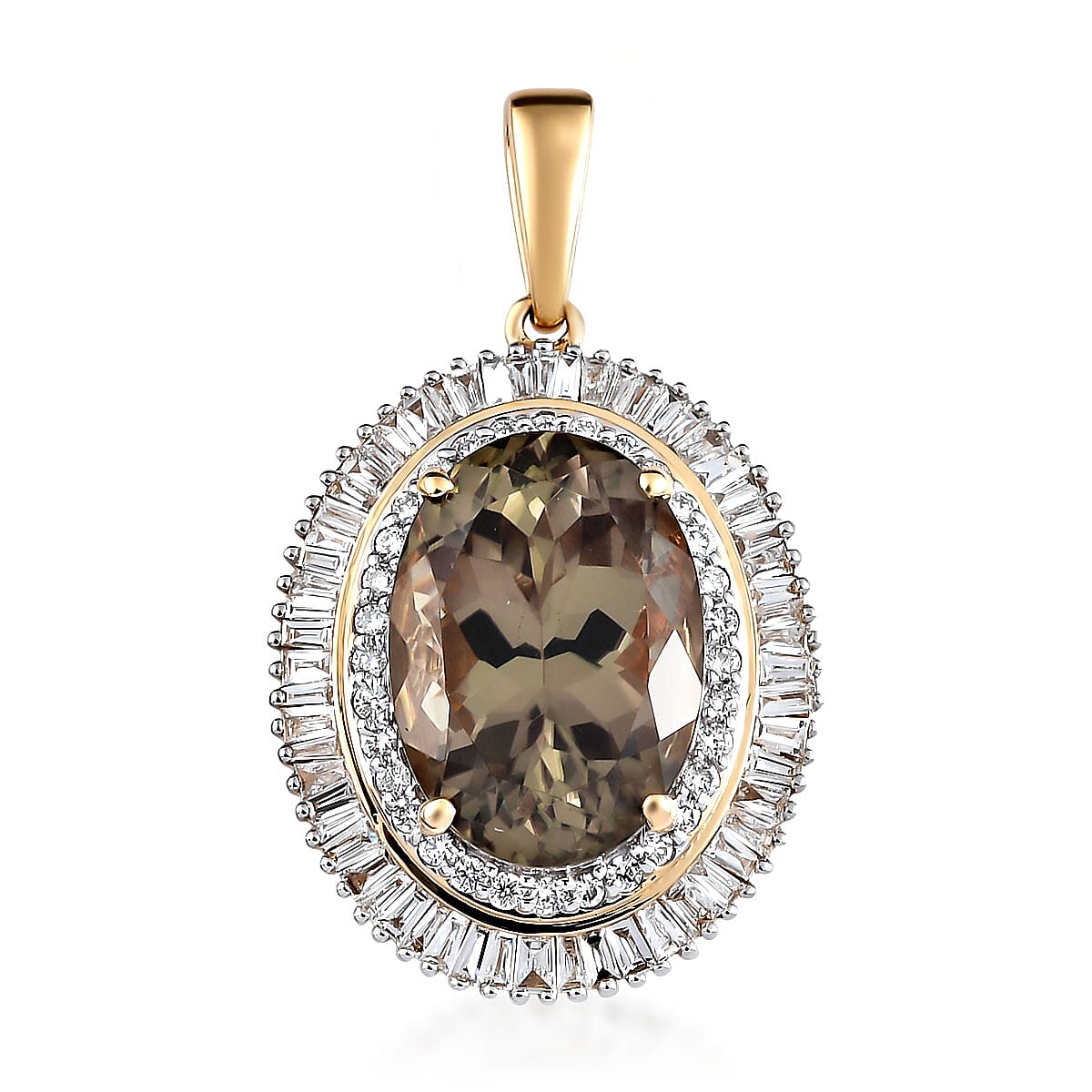 Iliana 18K Yellow Gold AAA Turkizite and G-H SI Diamond Double Halo Pendant 4 Grams 7.90 ctw