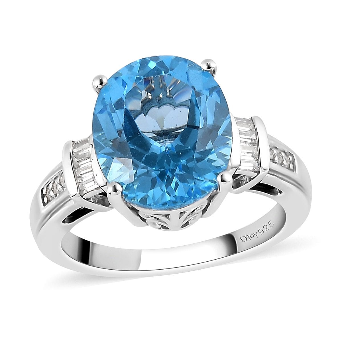 Doorbuster Electric Blue Topaz and Natural White Zircon Ring in Platinum Over Sterling Silver 6.30 ctw