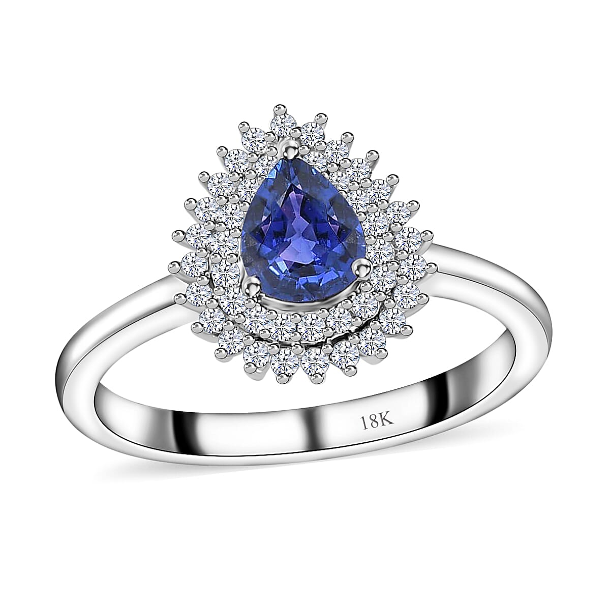 ILIANA 18K White Gold AAAA Tanzanian Color Change Sapphire and G-H SI Diamond Double Halo Ring 3.50 Grams 1.00 ctw