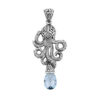Doorbuster BALI LEGACY Briolette Cut Sky Blue Topaz Octopus Pendant in Sterling Silver 8 Grams 7.00 ctw