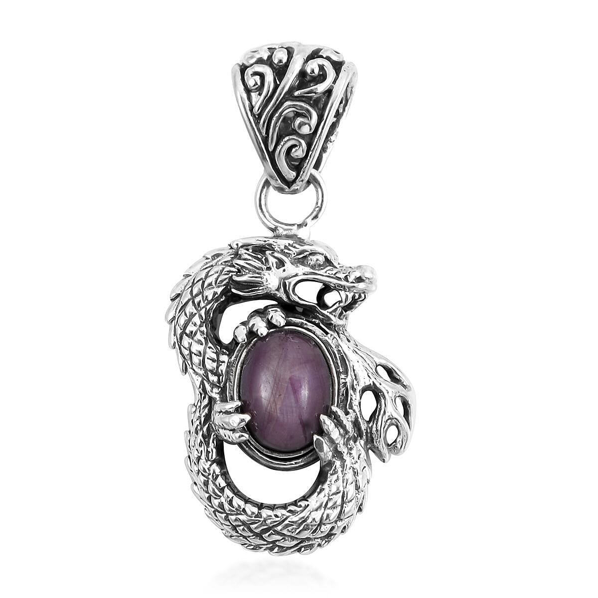 Doorbuster BALI LEGACY Indian Star Ruby Dragon Pendant in Sterling Silver 3.00 ctw