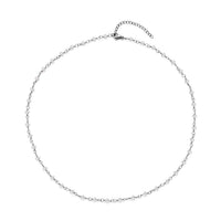 White Glass Beaded Station Necklace 20-22 Inches in Stainless Steel