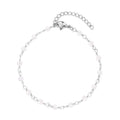 White Glass Beaded Station Bracelet (7.5-9Inches) in Stainless Steel - Sticky add to cart bar