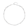White Freshwater Pearl Paper Clip Chain Station Necklace 18-20 Inches in Stainless Steel - Sticky add to cart bar