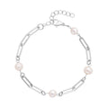 White Freshwater Pearl Paper Clip Chain Station Bracelet in Stainless Steel (7.50-9In) - Sticky add to cart bar