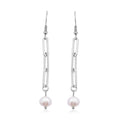White Freshwater Pearl Paper Clip Chain Earrings in Stainless Steel - Sticky add to cart bar
