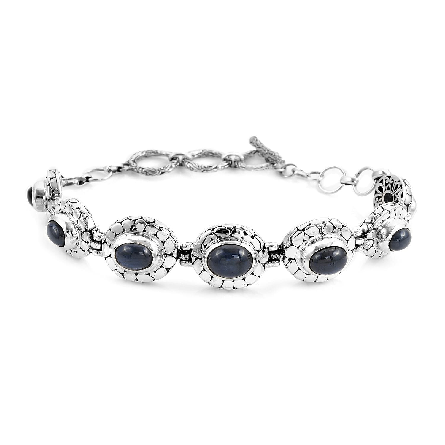 Doorbuster BALI LEGACY Thai Blue Star Sapphire Toggle Clasp Bracelet in Sterling Silver (7.50 In) 25 Grams 12.00 ctw