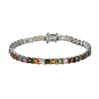 Multi-Tourmaline Tennis Bracelet in Platinum Over Sterling Silver (7.25 In) 13.00 ctw