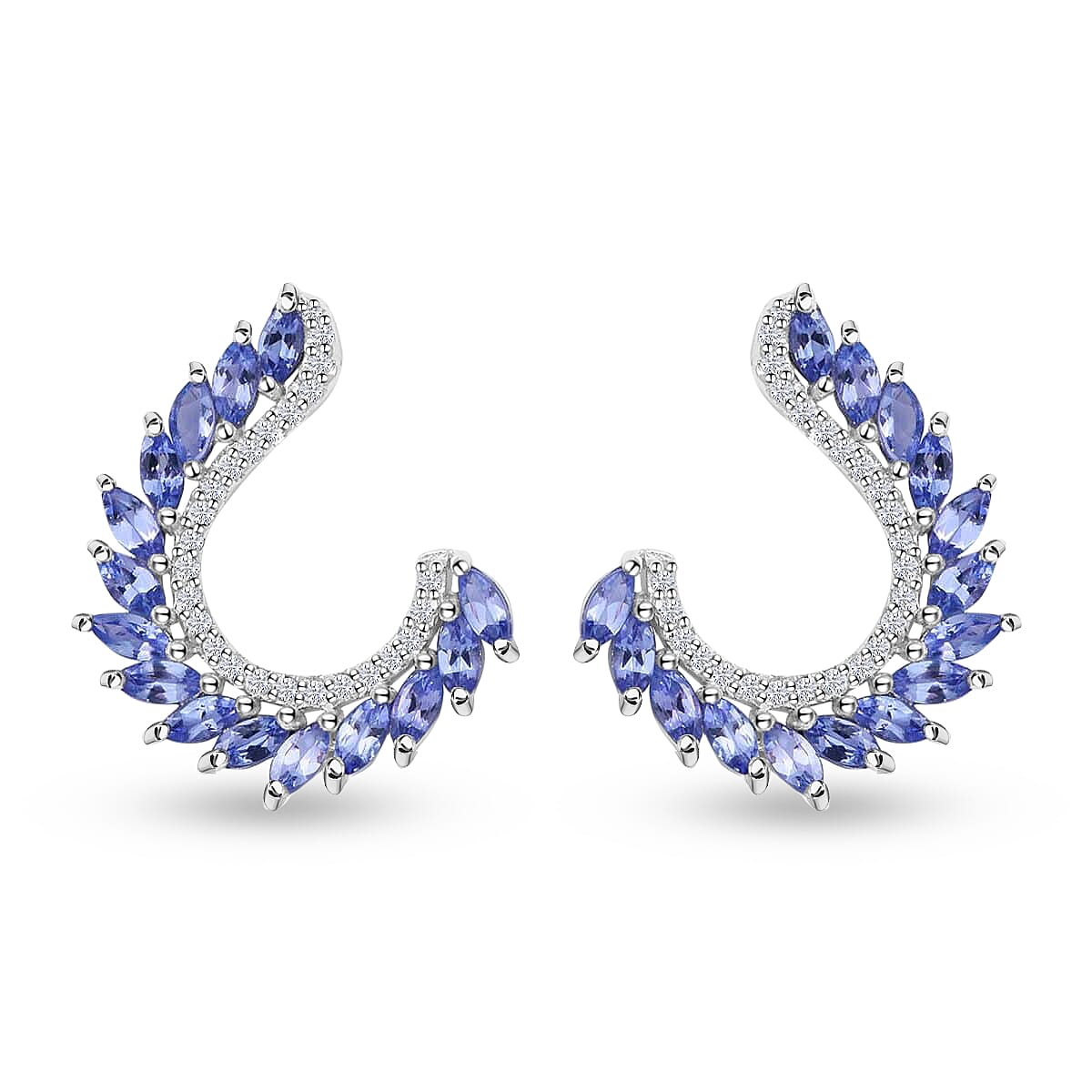 Tanzanite Ear Climber Earrings, White Zircon Accent Earrings, Tanzanite Earrings,  Sterling Silver Earrings, Gifts For Her, Fashion Earrings 2.85 ctw