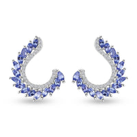 Tanzanite Ear Climber Earrings, White Zircon Accent Earrings, Tanzanite Earrings,  Sterling Silver Earrings, Gifts For Her, Fashion Earrings 2.85 ctw