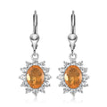 Jalisco Fire Opal and White Zircon Sunburst Lever Back Earrings in Platinum Over Sterling Silver 3.35 ctw - Sticky add to cart bar