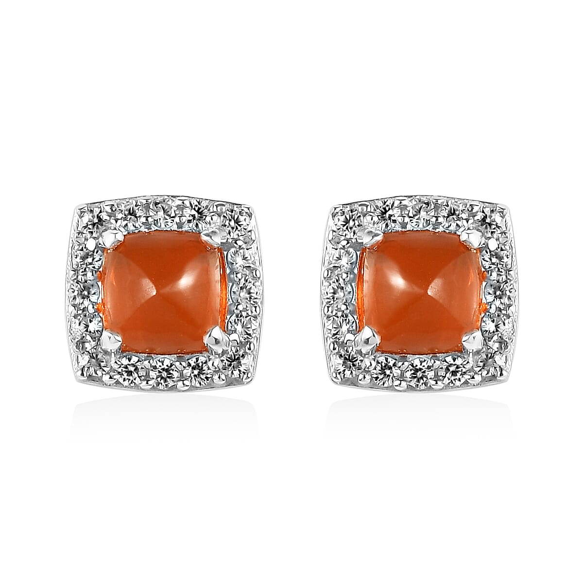 Jalisco Fire Opal and Natural White Zircon Stud Earrings in Platinum Over Sterling Silver 1.60 ctw