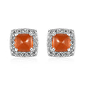 Jalisco Fire Opal and Natural White Zircon Stud Earrings in Platinum Over Sterling Silver 1.60 ctw - Sticky add to cart bar