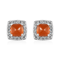 Jalisco Fire Opal and Natural White Zircon Stud Earrings in Platinum Over Sterling Silver 1.60 ctw