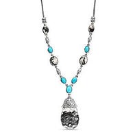 White Buffalo and Sleeping Beauty Turquoise 34.88 ctw Fancy Necklace in Platinum Over Sterling Silver 18 Inches (18.79 g)