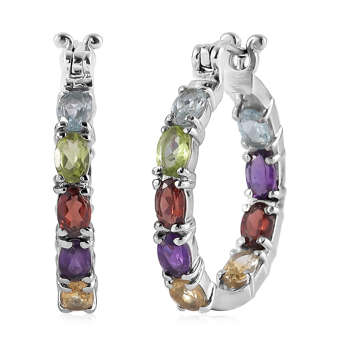 Multi Gemstone Inside Out Hoop Earrings in Stainless Steel 7.85 ctw