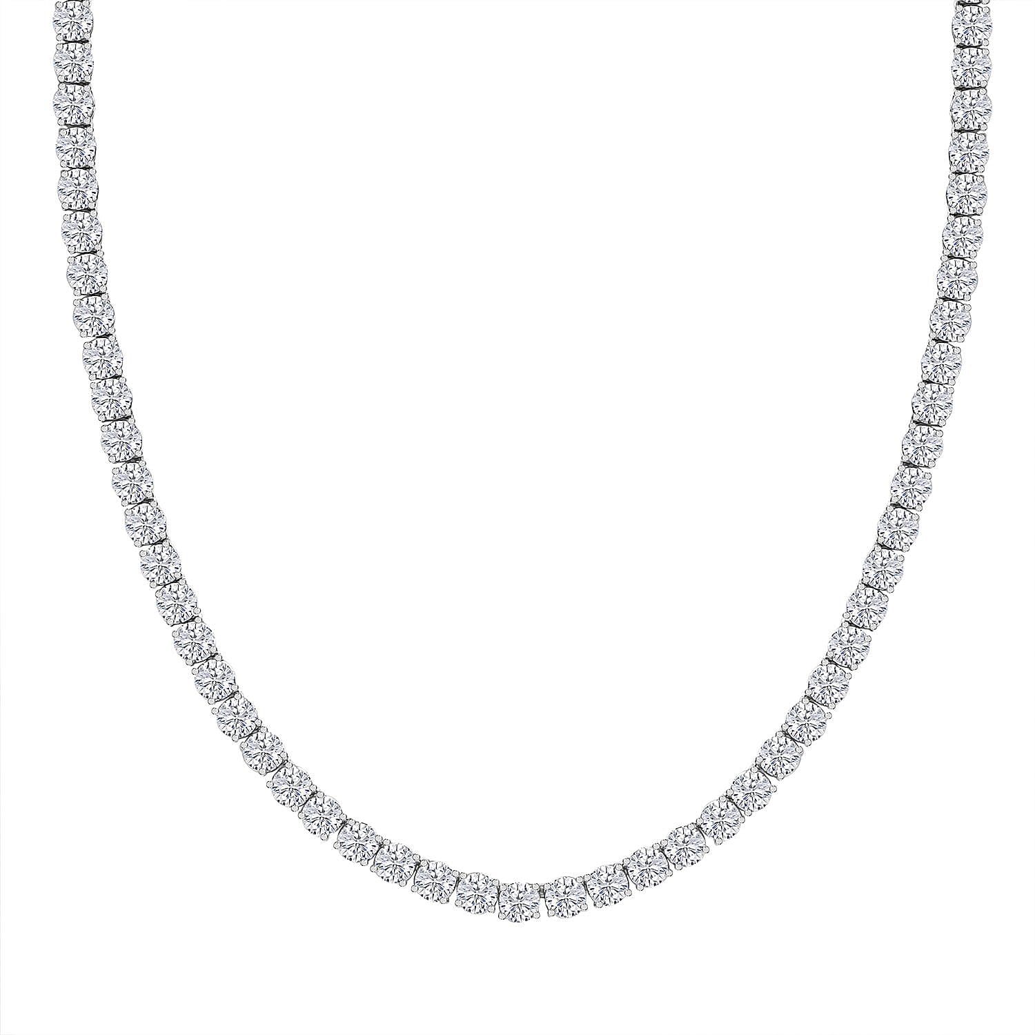 Doorbuster Moissanite Tennis Necklace 18 Inches in Rhodium Over Sterling Silver 24.15 Grams 39.10 ctw