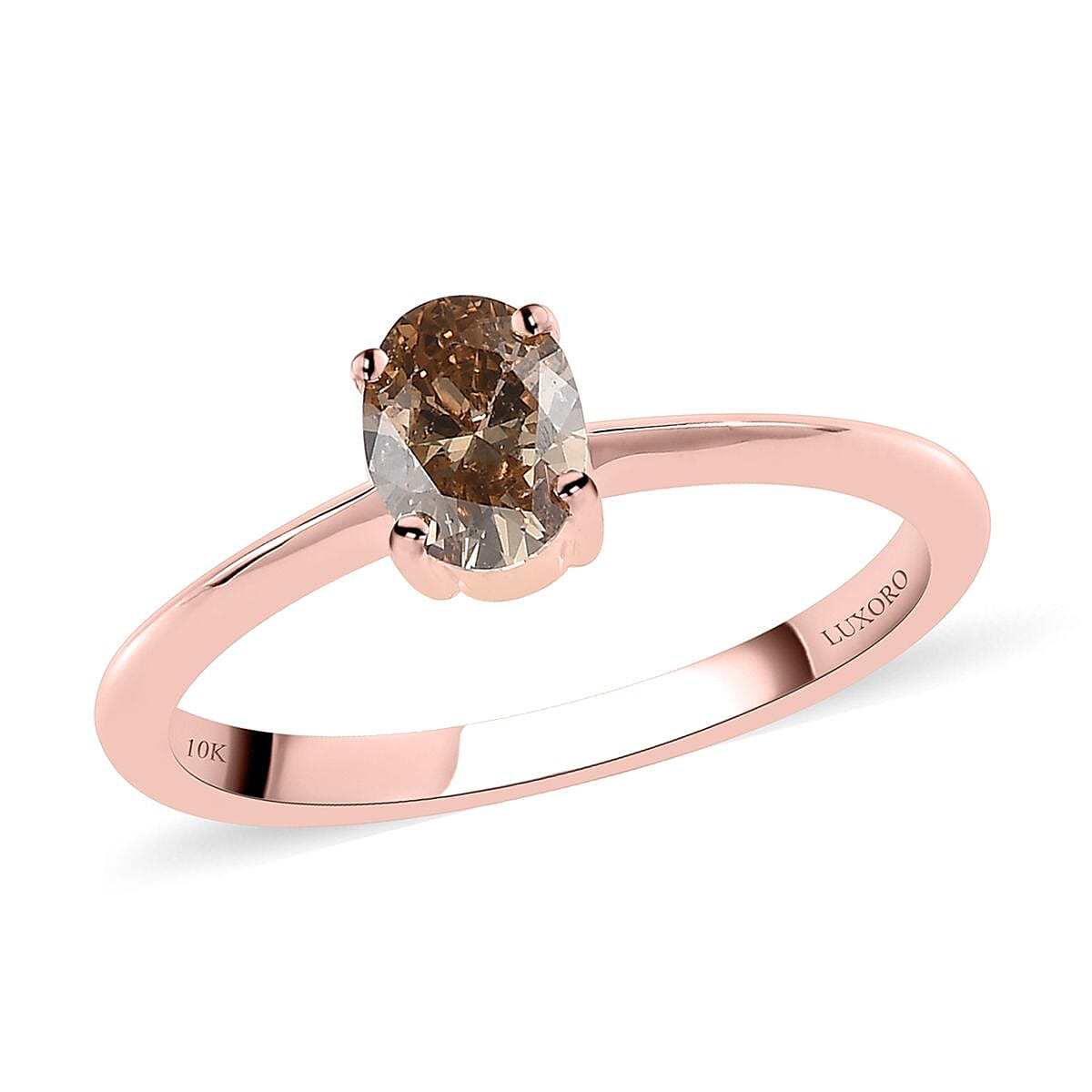 LUXORO 10K Rose Gold Natural Champagne Diamond Solitaire Ring 0.50 ctw