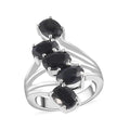 Australian Black Sapphire 5 Stone Ring in Platinum Over Sterling Silver 5.40 ctw - Sticky add to cart bar