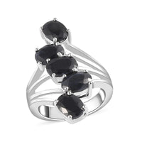 Australian Black Sapphire 5 Stone Ring in Platinum Over Sterling Silver 5.40 ctw