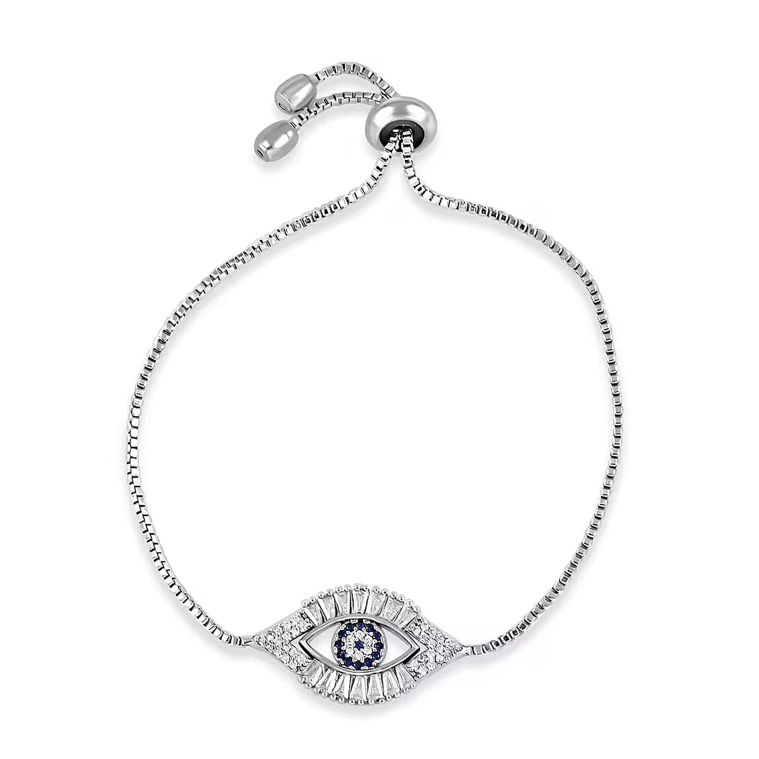 Zircon Evil Eye Bolo Bracelet in Silvertone