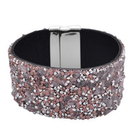 Pink Austrian Crystal, Galilea Rose Quartz, Simulated Pink Color Resin Bracelet in Faux Leather Band and Magnetic Lock Silvertone (7.50 In) 40.00 ctw