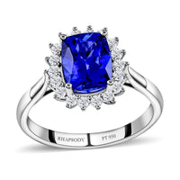 Certified RHAPSODY 950 Platinum AAAA Tanzanite and E-F VS Diamond Halo Ring 5.58 Grams 2.55 ctw