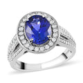 Certified RHAPSODY 950 Platinum AAAA Tanzanite, Diamond (E-F, VS) (0.63 cts) Halo Ring (Size 10.0) (Approx 9.0 g Platinum) 3.50 ctw - Sticky add to cart bar