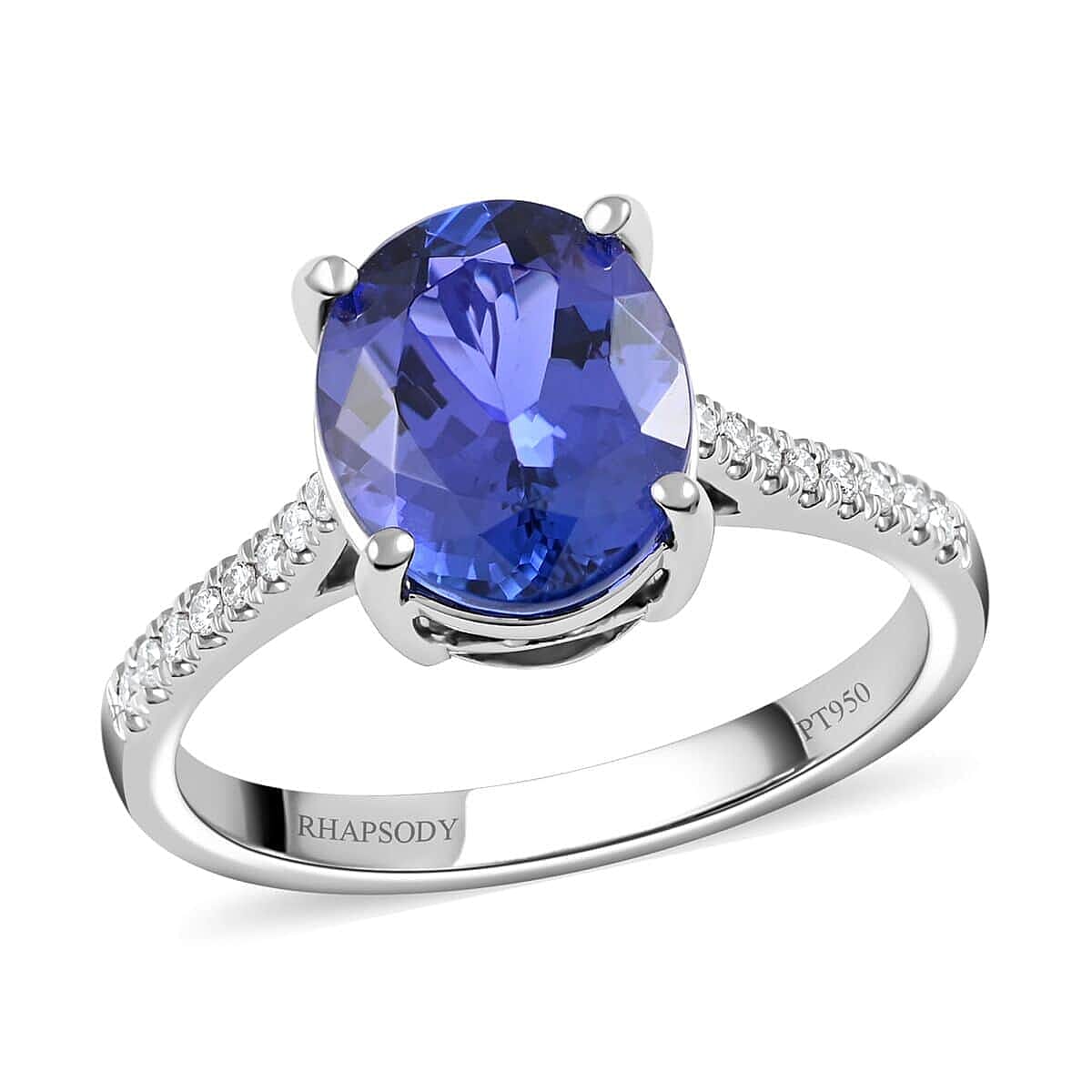 Certified & Appraised RHAPSODY 950 Platinum AAAA Tanzanite and E-F VS Diamond Ring 6.60 Grams 4.10 ctw