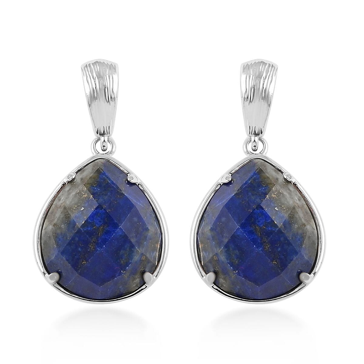 Lapis Lazuli Earrings in Rhodium Over Stainless Steel 16.00 ctw