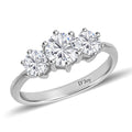Moissanite 3 Stone Ring in Platinum Over Sterling Silver 1.75 ctw - Sticky add to cart bar