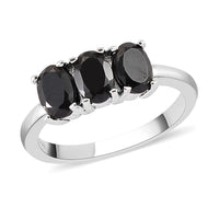 Natural Thai Black Spinel 3 Stone Ring in Stainless Steel 2.00 ctw