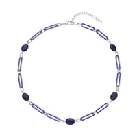 Lapis Lazuli, Blue Austrian Crystal Paper Clip Station Necklace (20-22 Inches) in Silvertone 18.00 ctw