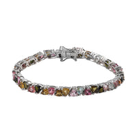 TLV Multi-Tourmaline Tennis Bracelet in Platinum Over Sterling Silver (6.50 In) (10.55 g) 9.75 ctw