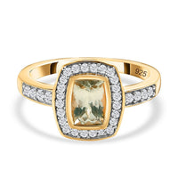 AAA Turkizite and White Zircon 1.34 ctw Ring in Vermeil Yellow Gold Over Sterling Silver (Size 11.5)
