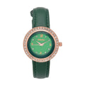 Strada Austrian Crystal Japanese Movement Green Cutting Glass Dial Watch in Dark Green Faux Leather Strap (33mm) - Sticky add to cart bar