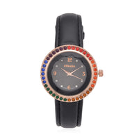 Strada Austrian Crystal Japanese Movement Green Cutting Glass Dial Watch in Dark Green Faux Leather Strap (33mm)
