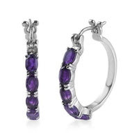 Amethyst Hoop Earrings in Stainless Steel 4.40 ctw