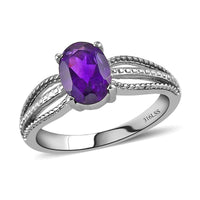 Amethyst Solitaire Ring in Stainless Steel 1.25 ctw
