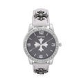 Strada Austrian Crystal Japanse Movement Black Dial Watch with White Faux Leather Strap and Cross Charm - Sticky add to cart bar