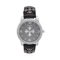 Strada Austrian Crystal Japanse Movement Black Dial Watch with White Faux Leather Strap and Cross Charm - Sticky add to cart bar