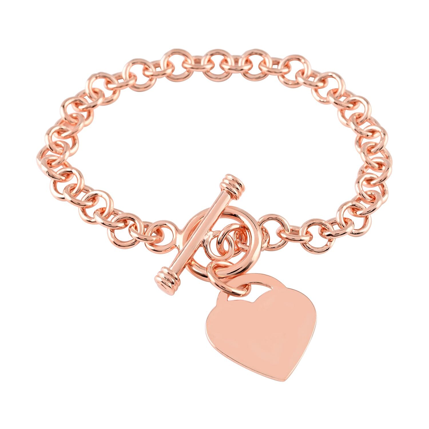 Toggle Heart Charm Bracelet in Silvertone (7.50 In)