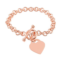 Toggle Heart Charm Bracelet in Silvertone (7.50 In)