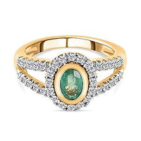 Kagem Zambian Emerald and White Zircon 1.39 ctw Ring in 14K YG Over Sterling Silver (Size 11.5)