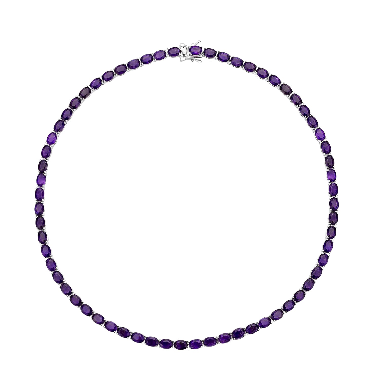 Doorbuster Amethyst Tennis Necklace (18 Inches) in Rhodium Over Sterling Silver (16 g) 43.50 ctw
