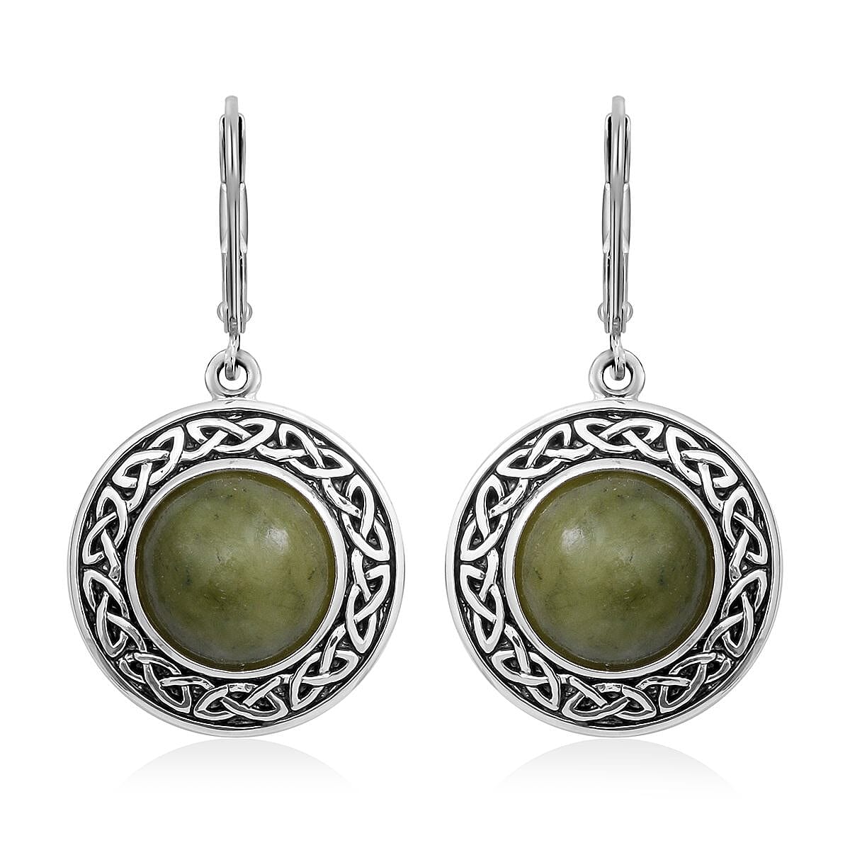 Connemara Marble Dangle Earrings in Black Oxidized Sterling Silver 6.40 ctw
